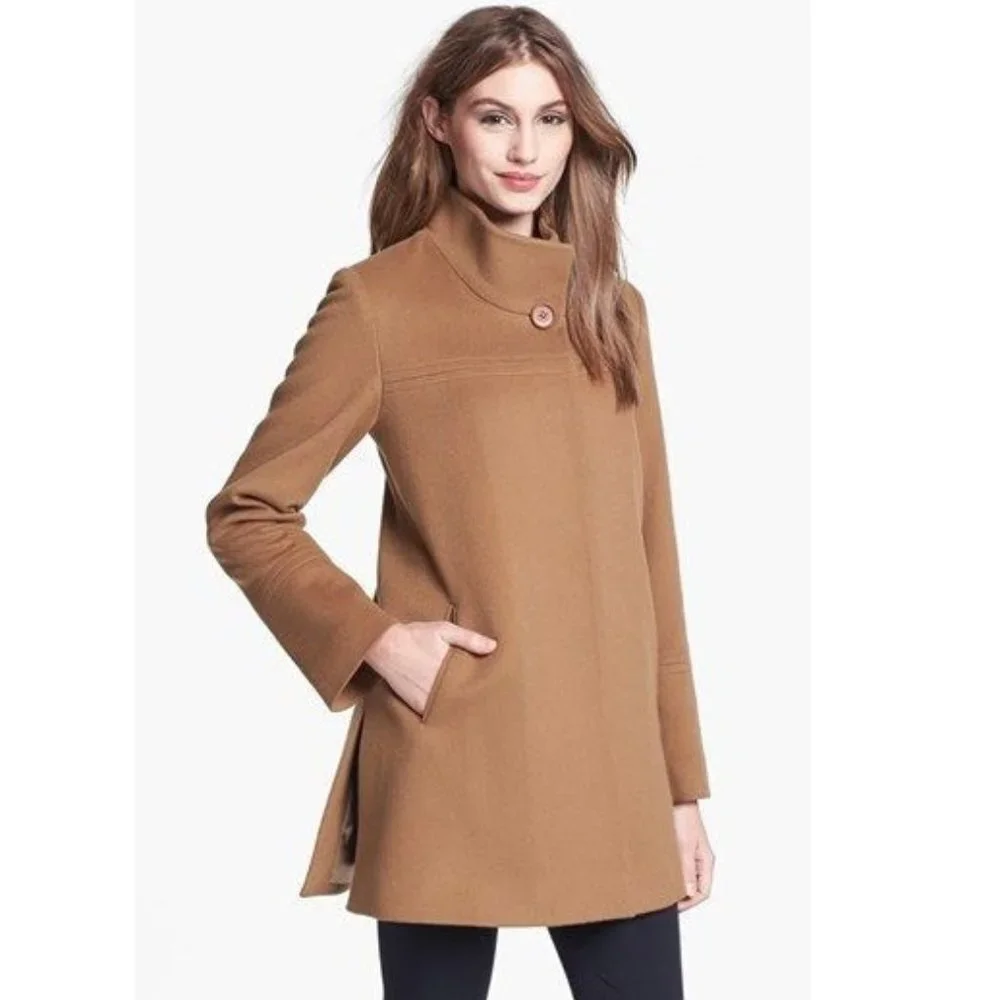 Fleurette Stand Collar Wool Car Coat - Picture 2 of 12